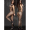 BS247-1 Bodystocking sexy din plasa cu model, cu decolteu adanc in V