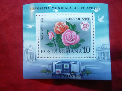 Colita Romania - Expozitia Filatelica Bulgaria&amp;#039;89 - Trandafiri -1989 foto