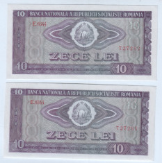 bancnota Romania 10 lei 1966-aunc-unc,lot de doua bucati-serii consecutive. foto