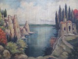 Cumpara ieftin Peisaj de munte cu lac si ruine, ulei pe panza
