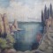 Peisaj de munte cu lac si ruine, ulei pe panza