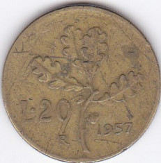 Moneda Italia 20 Lire 1957 - KM#97.1 Fine foto