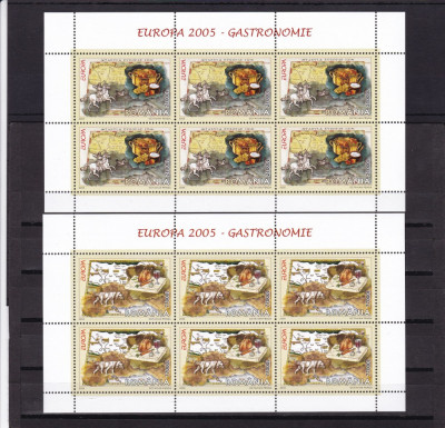 ROMANIA 2005 LP 1683 b EUROPA 2005 GASTRONOMIE PERECHE BLOCURI DE 6 TIMBRE MNH foto