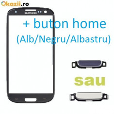 Ecran Geam Sticla Samsung Galaxy S3 Alb albastru rosu + Buton home s3 foto