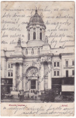 #1834- Romania, Arad cp. mai veche, circulata 1906: Biserica Minorita, animat foto