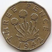 Marea Britanie 3 Pence 1942 - George VI (with &amp;quot;IND:IMP&amp;quot;) JM1 , 21.8 mm KM-849 foto