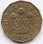 Marea Britanie 3 Pence 1941 - George VI (with &amp;quot;IND:IMP&amp;quot;) JM1 , 21.8 mm KM-849 foto