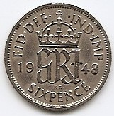 Marea Britanie 6 Pence 1948 - George VI (with &amp;quot;IND:IMP&amp;quot;) , JM1 , 19 mm KM-862 foto