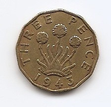 Marea Britanie 3 Pence 1943 - George VI (with &amp;quot;IND:IMP&amp;quot;) JM1 , 21.8 mm KM-849 foto