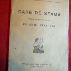 Dare de Seama - Noua Maternitate 1923-1924 -Sediul Loja Noua Fraternitate