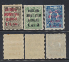 1923 ROMANIA Infometatii Basarabiei neemise 3 v supratipar uzuale Ferdinand foto