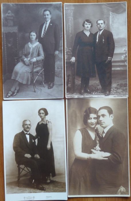 16 fotografii tip carte postala, cu persoane din Romania, interbelice