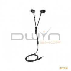 CANYON zipper cable earphones, metal housing, black. foto
