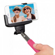 Selfie Stick extensibil cu control actionare shutter pe bluetooth si suport de telefon, Roz foto