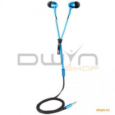 CANYON zipper cable earphones, metal housing, blue. foto