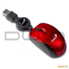 Mouse Genius MicroTraveler, USB, Ruby, 1200dpi, 3 butoane, cabu retractabil, NB mouse foto