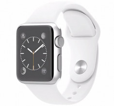 Apple Watch sport 38 mm carcasa din aluminiu argintiu curea sport alba foto