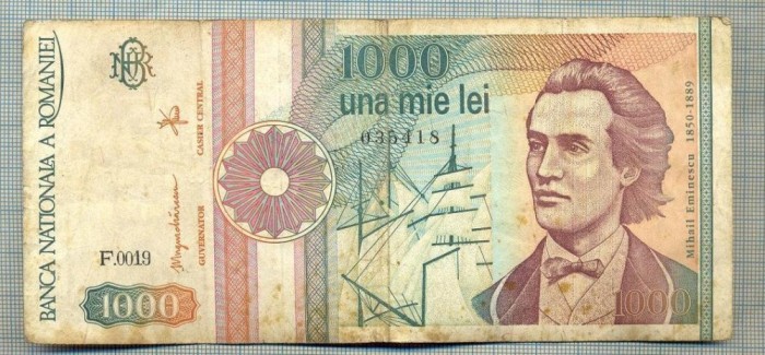 A1353 BANCNOTA-ROMANIA-1000 LEI-1991 -SERIA 0019 -EMINESCU -starea care se vede