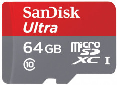 Card de memorie SanDisk Ultra microSDXC, 64GB, 80MB/s, Clasa 10, UHS-I + Adaptor foto