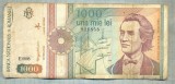 A1355 BANCNOTA-ROMANIA-1000 LEI-1991 -SERIA 0008 -EMINESCU -starea care se vede