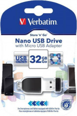 Memorie USB Verbatim &amp;amp;quot;Nano&amp;amp;quot; 32GB USB2.0 pendrive + adaptor Micro USB (49822) foto