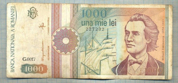 A1365 BANCNOTA-ROMANIA-1000 LEI-1991 -SERIA 0017 -EMINESCU -starea care se vede