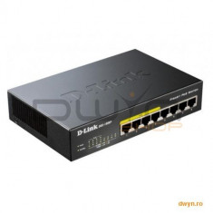 D-Link, Switch Desktop 8 porturi Gigabit, 4 porturi PoE 802.3af, PoE Budget 52W, Capacity 16Gbps, me foto