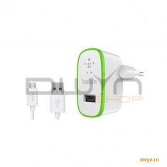 Incarcator priza AC Belkin, universal, cablu micro USB inclus, 2.1A 5V, lungime cablu 1.2m, white foto