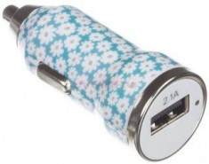 Incarcator Auto Trendz Bullet Ditsy Floral TZICCFL, 1 USB, 2.1A (Albastru) foto
