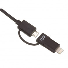 Cablu date incarcare - 2 in 1 - Micro USB Lightning MFI, Negru foto