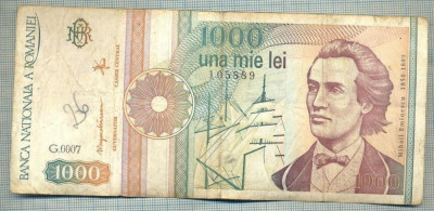 A1361 BANCNOTA-ROMANIA-1000 LEI-1991 -SERIA 0007 -EMINESCU -starea care se vede foto