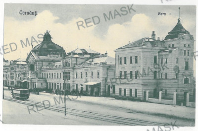 3563 - CERNAUTI, Bucovina, Railway Station, tramway - old postcard - used - 1930 foto