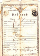 Pasaport 1856 emis la Cluj pt. Satu Mare-Seini-Baia Mare,document fiscal 6 kr foto