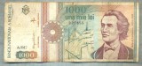 A1407 BANCNOTA-ROMANIA-1000 LEI-1991 -SERIA 0017 -EMINESCU -starea care se vede