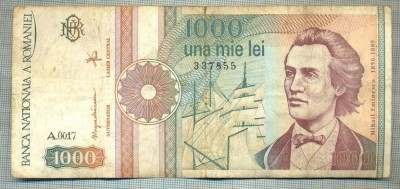 A1407 BANCNOTA-ROMANIA-1000 LEI-1991 -SERIA 0017 -EMINESCU -starea care se vede foto