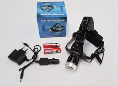 Lanterna frontala Zoom LED CREE lanterna cap incarcator 220 si auto acumulatori foto