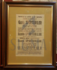 GAZETA SPORTURILOR, AFIS PUBLICITAR DE LANSARE A PUBLICATIEI, BUCURESTI, 6 SEPTEMBRIE 1924 (IN RAMA) foto