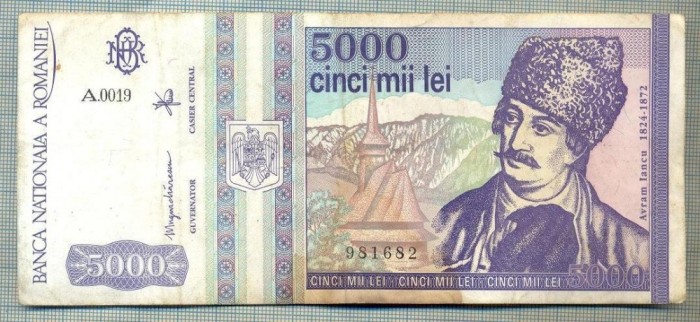 A1480 BANCNOTA-ROMANIA- 5000 LEI-1993-SERIA 0019-AVRAM IANCU-starea care se vede