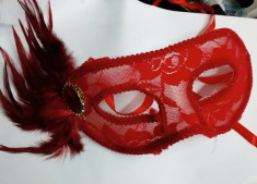 Set 3 buc- Masca de carnaval din dantela , rosu negru cu pene foto