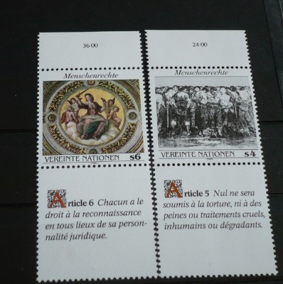 ONU VIENA 1989 &amp;ndash; ARTICOLELE 5 si 6 DREPTURILE OMULUI, serie MNH cu VINIETA, A29 foto