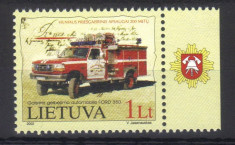 LITUANIA 2002, Masina de pompieri Ford 350, MNH, serie neuzata foto