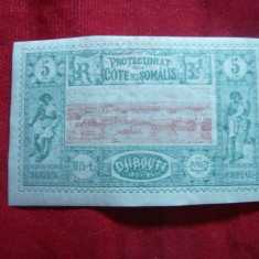 Timbru 5 cent 1894 verde Cote de Somalis-Djibouti Colonie Franceza ,sarniera