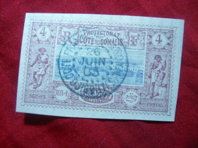 Timbru 4 cent 1894 violet Cote de Somalis-Djibouti Colonie Franceza stamp. foto