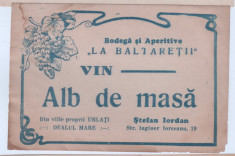 Eticheta veche-Reclama-perioada regalista-Vin Alb de Masa,Bodega-La Baltaretii foto