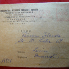 Plic cu francatura mecanica rosie ,cu Antetul Procuraturii RSR 1966