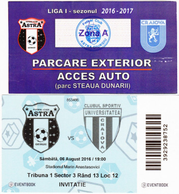 Bilet meci fotbal+Parking ASTRA GIURGIU - UNIVERSITATEA CRAIOVA 06.08.2016 foto