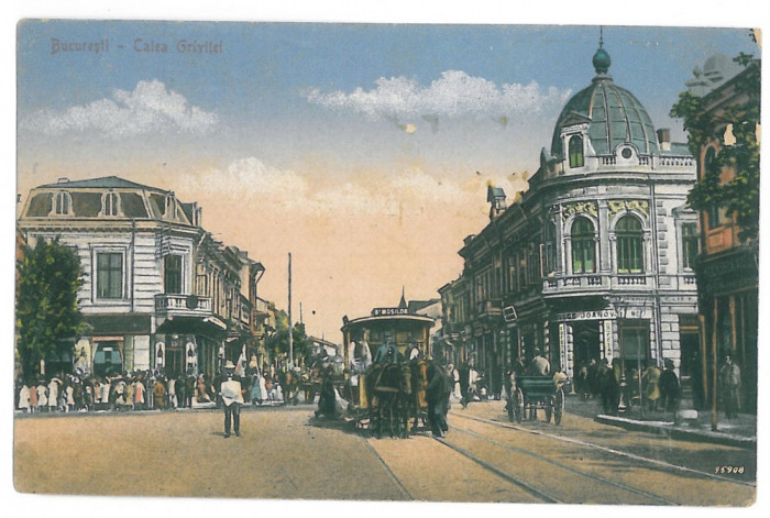 3595 - BUCURESTI, Grivitei street, tramway - old postcard - used - 1921
