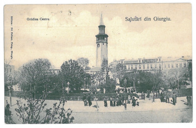 909 - GIURGIU, Park, Firemen Tower, Romania - old postcard - used - 1907 foto