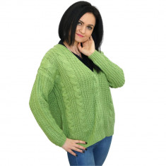 Pulover verde de dama, tricotat, cu capse, Bluhmod foto