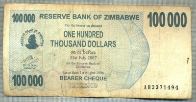 A1546 BANCNOTA-ZIMBABWE- 100 000 -2007-SERIA 2371494-starea care se vede foto